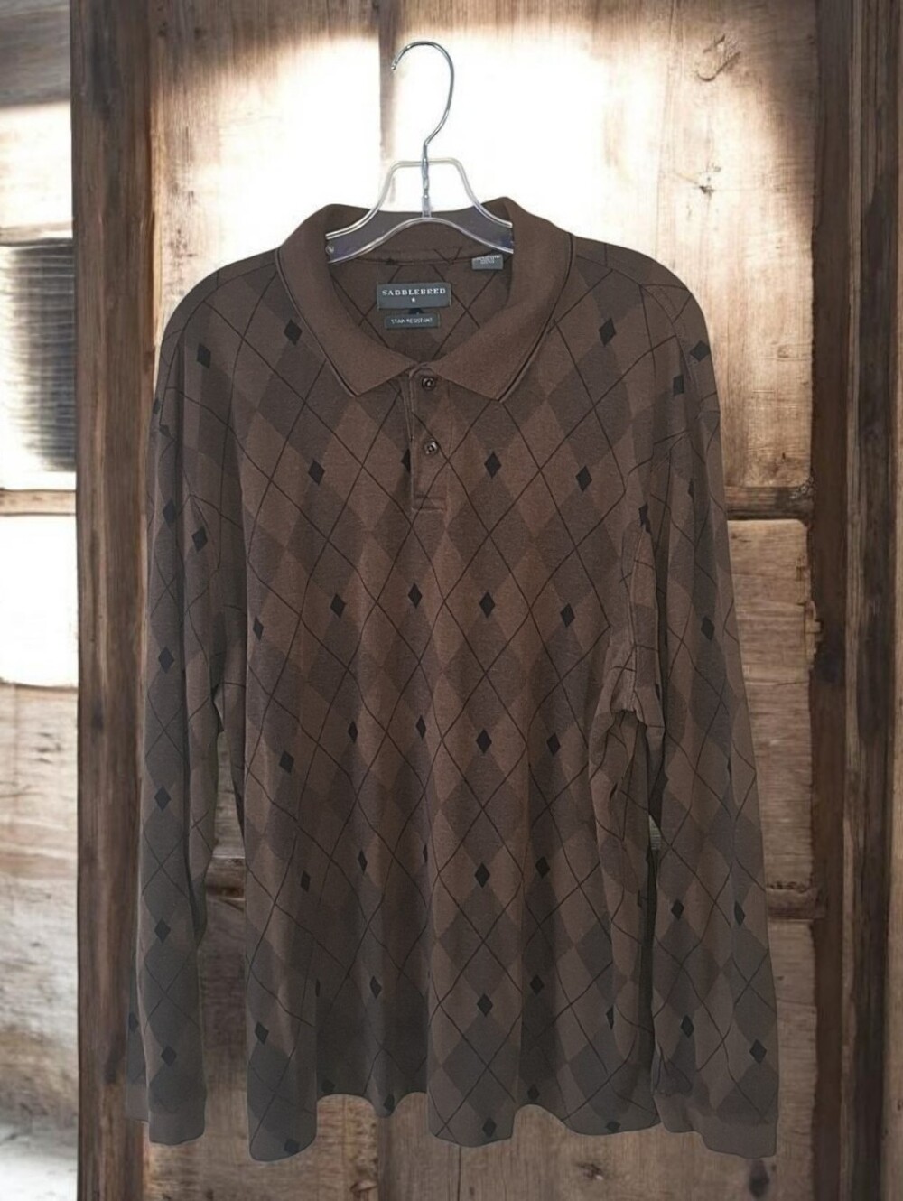 Saddlebred Dark Brown Argyle Long Sleeve Polo
